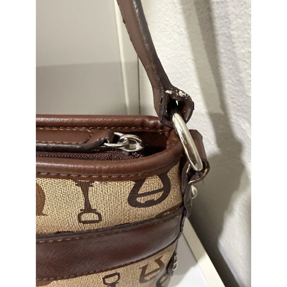 Vintage Etienne Aigner Signature Brown Logo All Over Print Purse Bag